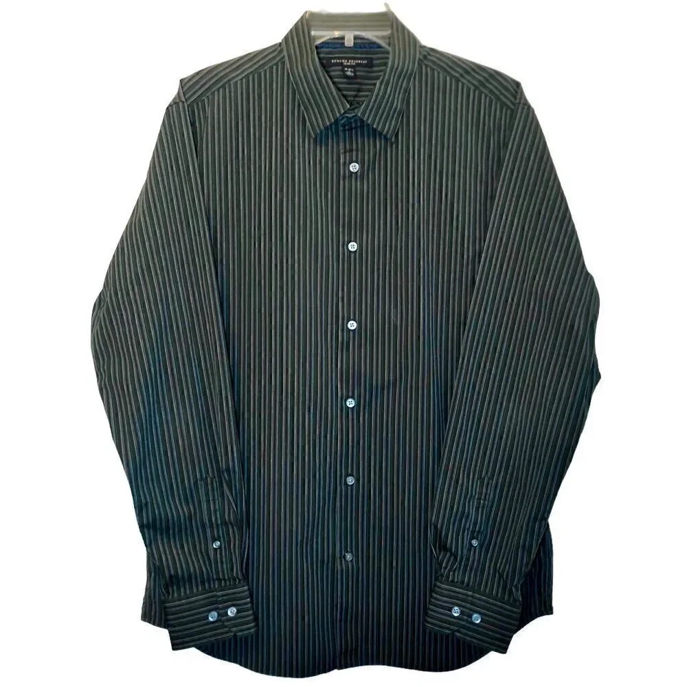 Banana Republic Slim Fit Striped Dress Shirt in Dark Grey/Green/Blue Men’s L